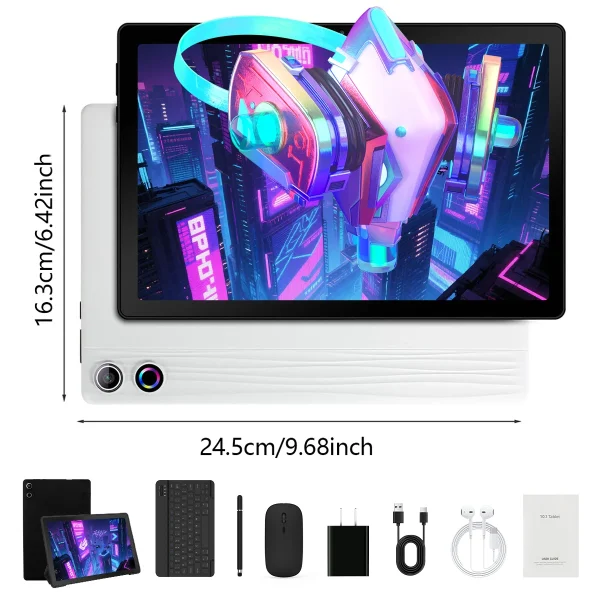 Second image of 10.1 Inch Android 14 Tablet 12GB RAM 64GB ROM Face Unlock IPS HD Screen with Protective Case Stylus Keyboard Mouse Headphones
