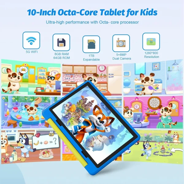 Second image of 10.1 inch Kid Tablet Android 14 Octa Core 8GB RAM 64GB ROM 1TB Expand with KIDOZ App  Eye Protection Touchscreen Shockproof case