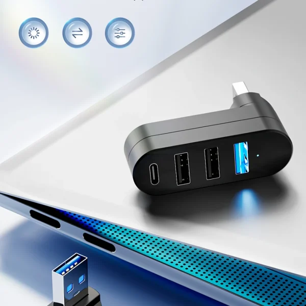 Elough Mini 180° Rotatable 4 Ports USB 3.0 2.0 Hub Type C High Speed Data Transfer U Disk Splitter Adapter For Laptop MacBook PC