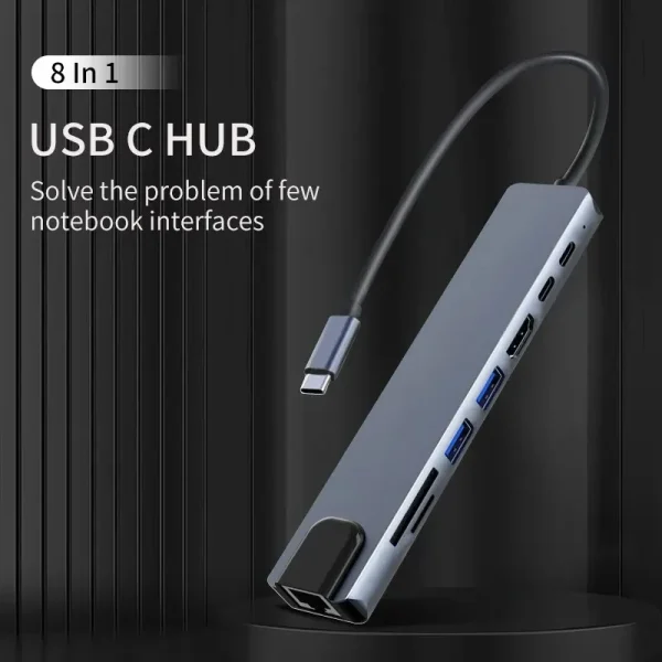 8 in1 USB C HUB 3.0 Type C Splitter 4K Docking Station Laptop Adapter PD SD TF For Macbook Air M1 iPad Pro RJ45 HDMI-Compatible