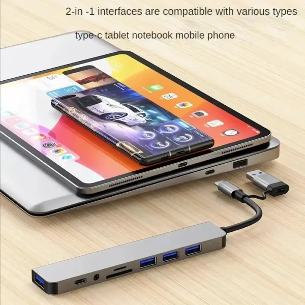 Second image of 8 In 2 USB HUB With Splitter Card Reader, USB C Port, USB 3.0 / 2.0, SD/TF Splitter Card Reader, Docking Station