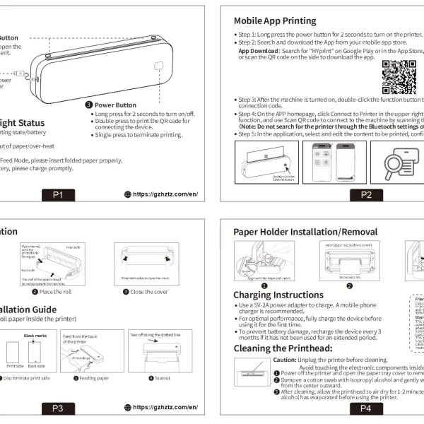 Inkless Portable A4 Thermal Printer Bluetooth PDF Excel Word Document Printing Machine Paper Roll For Office Work Home School