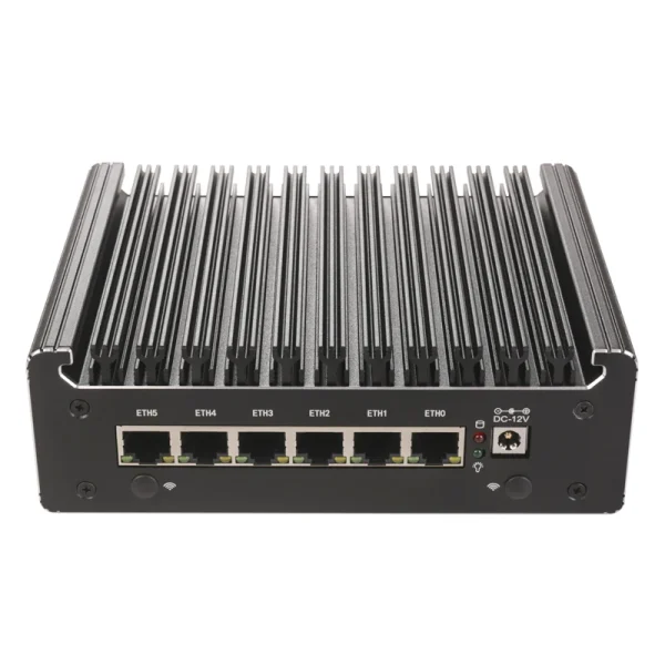 Solid Fanless Mini PC with Firewall Intel Pentium Gold 8505 U300 6x2.5G LAN DDR5/DDR4 NVMe/SATA Proxmox/pfSense Home Server