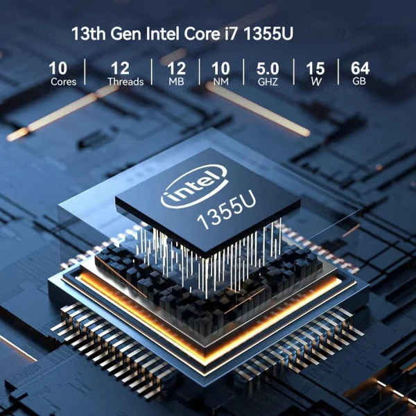 Second image of Yohirs 13th Gen Fanless Mini Pc Case Core i5 1335U 1355U Iris Xe Graphics 12M Cache Windows11 HDMI2.0 AX210 WIFI6 Game Computer