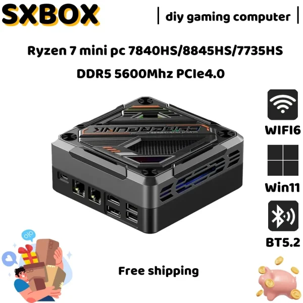 SZBOX Ryzen 7 8845HS Mini PC Windows 11 DDR5 5600MT/s PCIe NVMe SSD WIFI6 BT5.2 2.5G LAN Diy Office Gamer Computer 40G USB4.0 PD