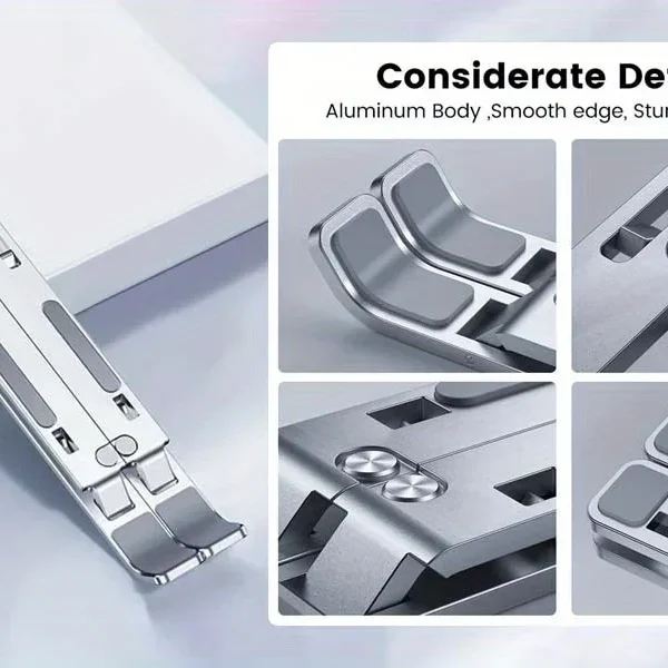 Second image of Adjustable Aluminum Laptop Stand - 6-Level Height, Foldable & Portable Design For 8-16” Laptops, Enhanced Ventilation & Heat
