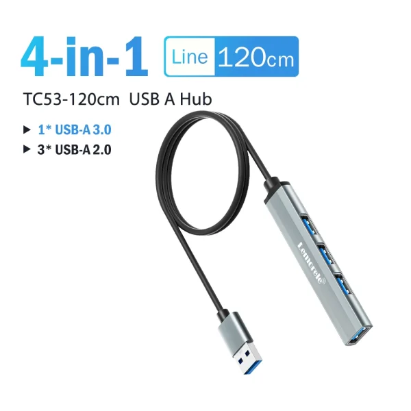 Lemorele 120cm 4Ports USB HUB OTG USB A 3.0 Adapter Multi Splitter Adapter Laptop Accessories For Xiaomi Lenovo Macbook Pro