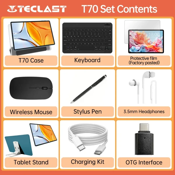 Teclast T70 Tablet(MTK G99 8-core 2.0GHz/8GBRAM/256GBROM/1920*1200iPS TDDI/WIFI5G/4G Dual SIM/10000mAh/Type-C/8MP+13MP/Android14