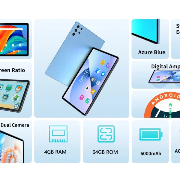 2025 New 10.1 Inch Android Tablet HD Display Octa Core 4GB RAM 64GB ROM Dual SIM WiFi Bluetooth Google Play Tablet PC