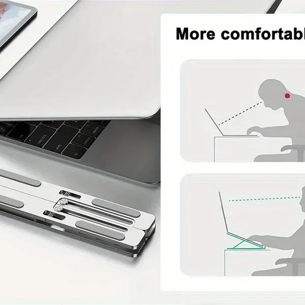 Adjustable Aluminum Laptop Stand - 6-Level Height, Foldable & Portable Design For 8-16” Laptops, Enhanced Ventilation & Heat