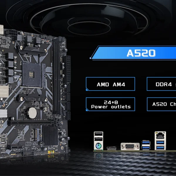 HISWISER A520 Micro ATX AMD Motherboard DIY computer Supports AM4 processors Ryzen series M.2 SSD Max DDR4 64GB
