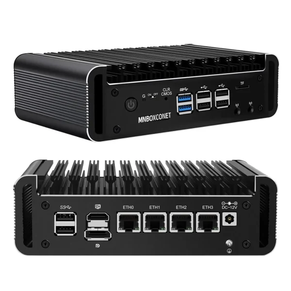 MNBOXCONET Mini PC N150 N355 Firewall Fanless, 6x2.5GbE(4x2.5GbE) LAN DDR5 Barebone Micro Appliance Hardware Computer