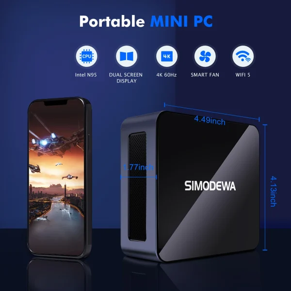 MLLSE SIMODEWA B520 Mini PC Mini Desktop Computer With Intel Alder Lake N95 Up To 3.4GHz, 8GB RAM 256GB SSD Mini Computer