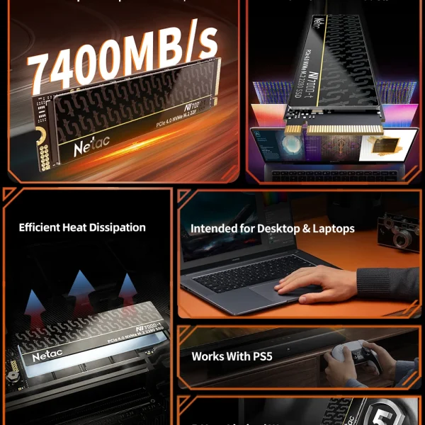 Second image of Netac M.2 SSD 1TB 2TB 4TB M.2 NVMe PCIe4.0 7400MB/s SSD Internal Solid State Drive for PS5 Diy Gaming Computer