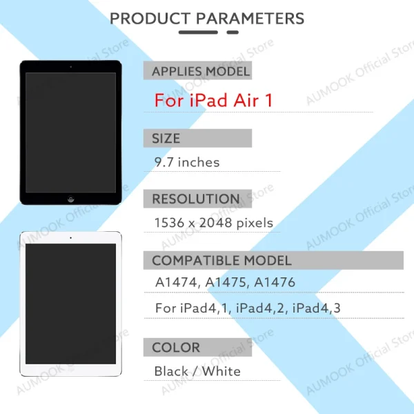Second image of For iPad Air 1 LCD Touch Display Screen Digitizer Assembly Panel For iPad 5 A1474 A1475 A1476 Tablet Replacement Repair Parts