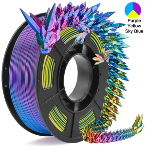 Tricolor Silk PLA 3D Printer Filament, 1.75mm Multicolor 3D Printing Filament, Purple&Sky Blue&Yellow Filament, 250g (0.55lbs)