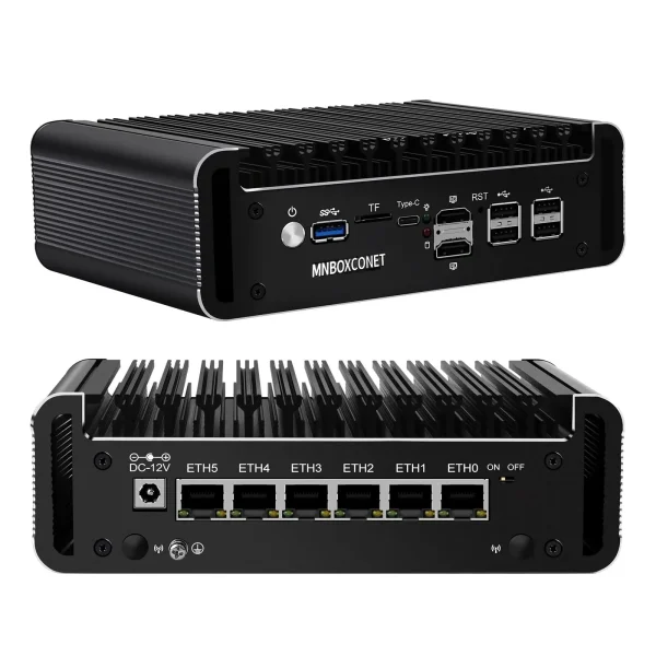 Second image of MNBOXCONET Mini PC N150 N355 Firewall Fanless, 6x2.5GbE(4x2.5GbE) LAN DDR5 Barebone Micro Appliance Hardware Computer