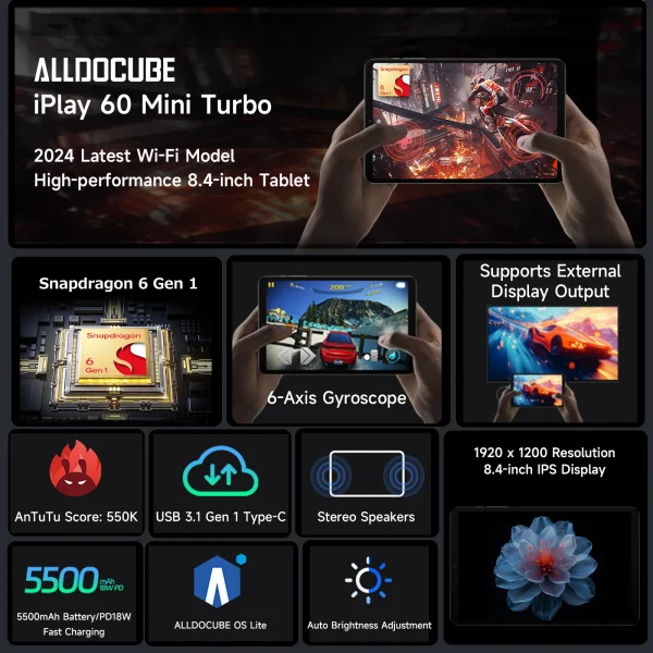 Second image of Alldocube iPlay60 Mini Turbo 8.4inch Snapdragon 6Gen 1 Tablet Android14 8GB+8GB virtual memory RAM+128GB ROM Widevine L1