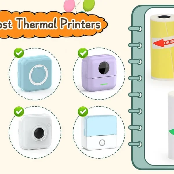 Mini Printer Sticker Paper, Thermal Paper Rolls For T02/M02 and Mini Printer, Smooth Color Self-Adhesive Paper 25X57mm Paperang