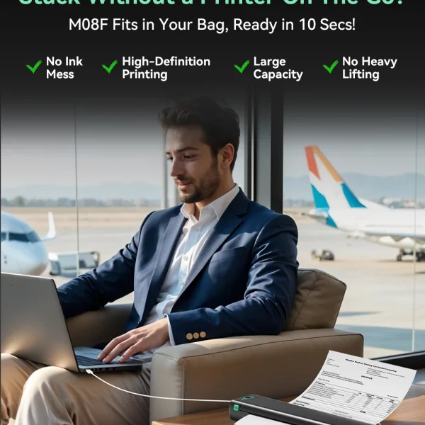 Phomemo M08F Wireless Thermal A4 Printer Bluetooth, Portable Label Maker for Home Office Shipping, Compatible iOS Android PC