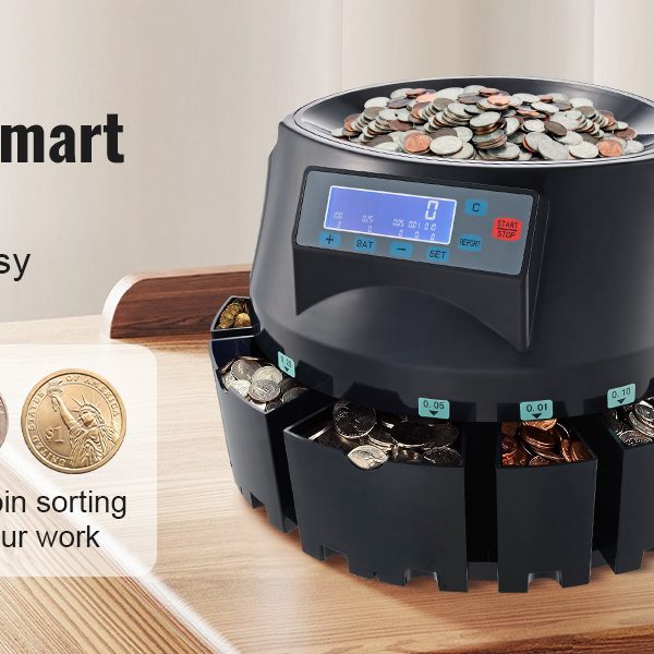 Second image of SucceBuy 230/300 Coins/Min USD Coin Sorter Counter Professional Electric Automatic Machine LED Display for School Shop Bank Home