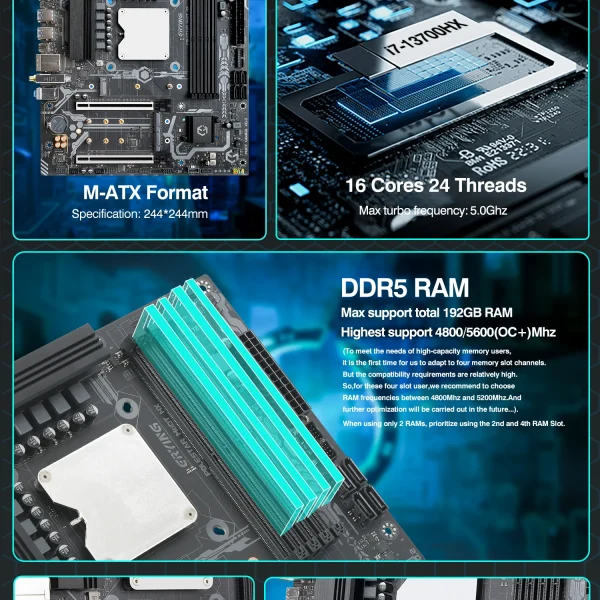 Second image of ERYING M-ATX i7 13700HX CPU Motherboard Combo Interposer Kit 16C24T Procesador DDR5 RAM NVME M2 DIY Gaming Computer placa mãe