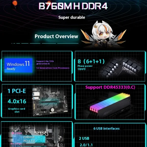 Second image of GIGABYTE B760M H DDR4 Motherboard Intel B760 Socket LGA1700 DDR4 64GB M.2 SATA III USB3.2 B760 Mainboard Diy Gaming Computer